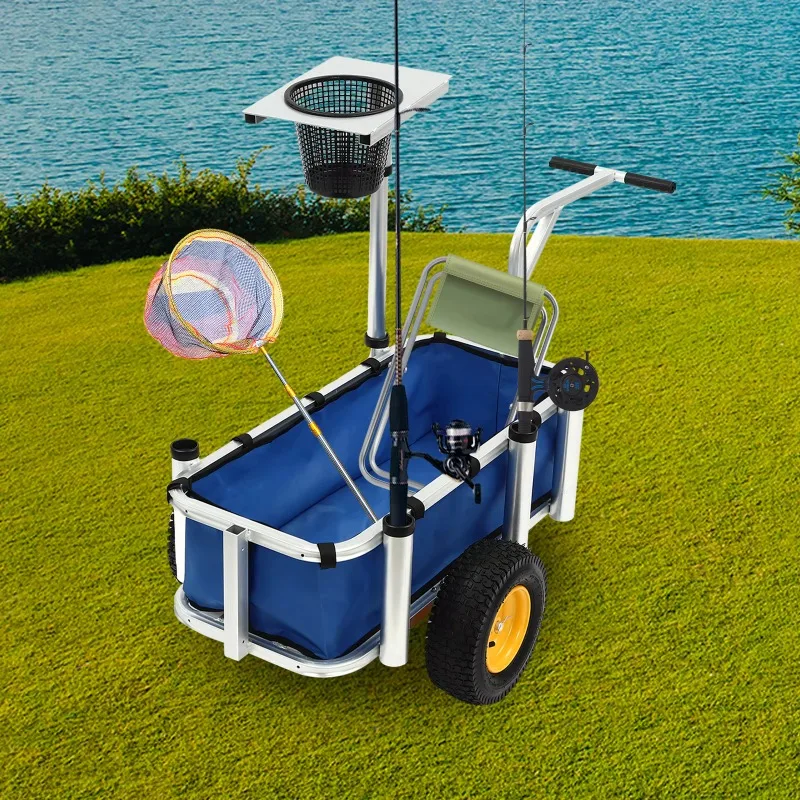 All-Terrain Outdoor Fishing Cart with 360° Swivel Wheel, 176.4LBS Load Heavy Duty Canopy Oxford Cloth Cart for Camping Beach
