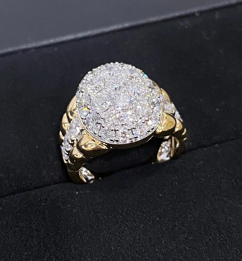 LUOWEND 100% 18K White+Yellow Gold Rings Luxury Vintage Style Real Natural Diamond Cocktail Ring for Women High Party Jewelry