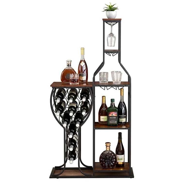 11 Bottle Wine Bakers Rack,5 Tier Freestanding Wine Rack with Hanging Wine Glass Holder and Storage Shelves,Wine Storage Home
