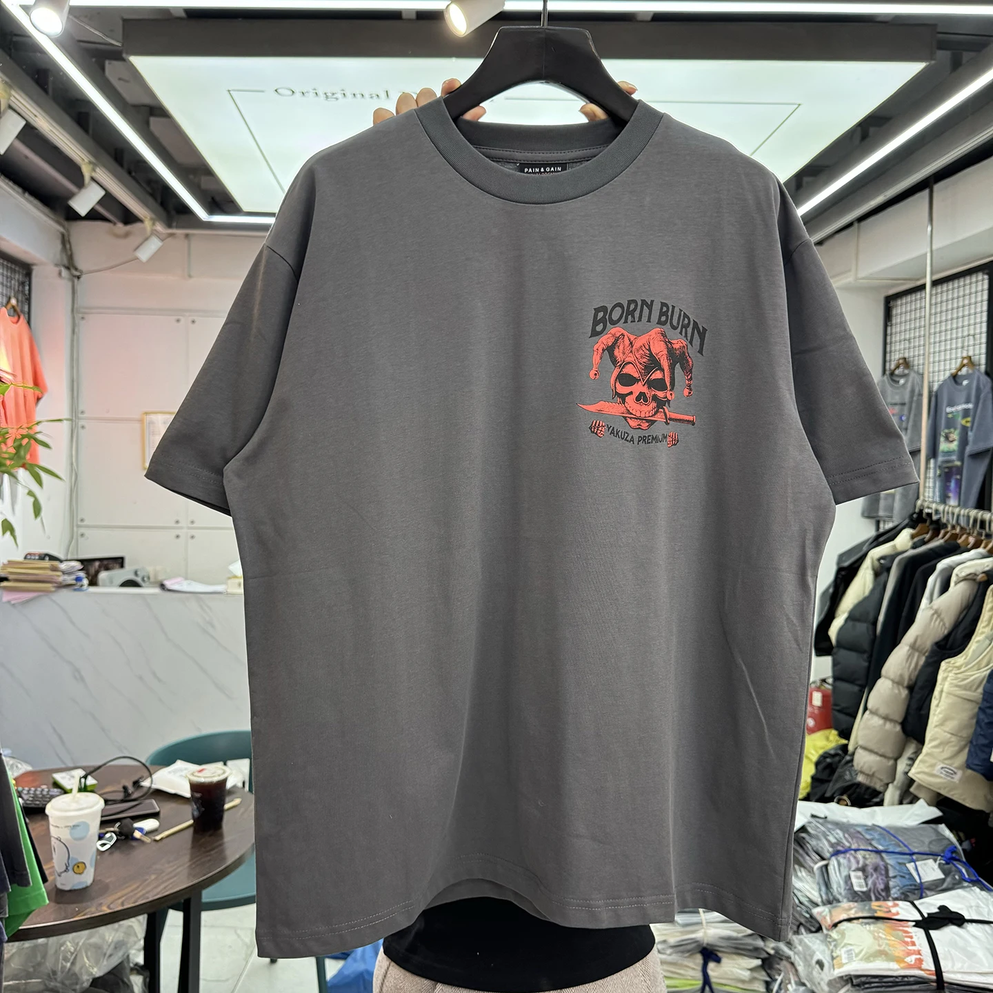 Retro High Street Unisex Oversize Short Sleeve T-Shirt Skull Clown Print Loose Fit Cotton round Neck Top for Men And Women