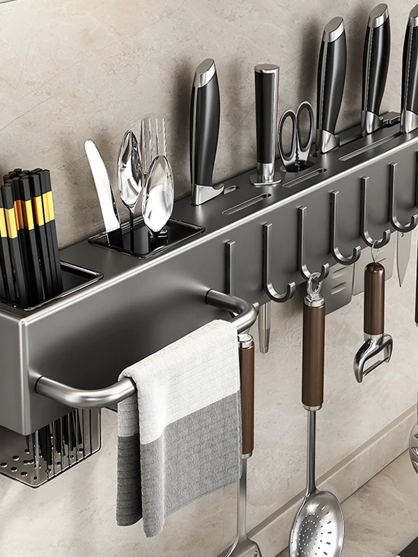 

Stainl Steel Kitchen Knife And Chopstis Storage Ra Multi-Function No-Drilling Wall-Mounted Organizer for Kitchen Utensils