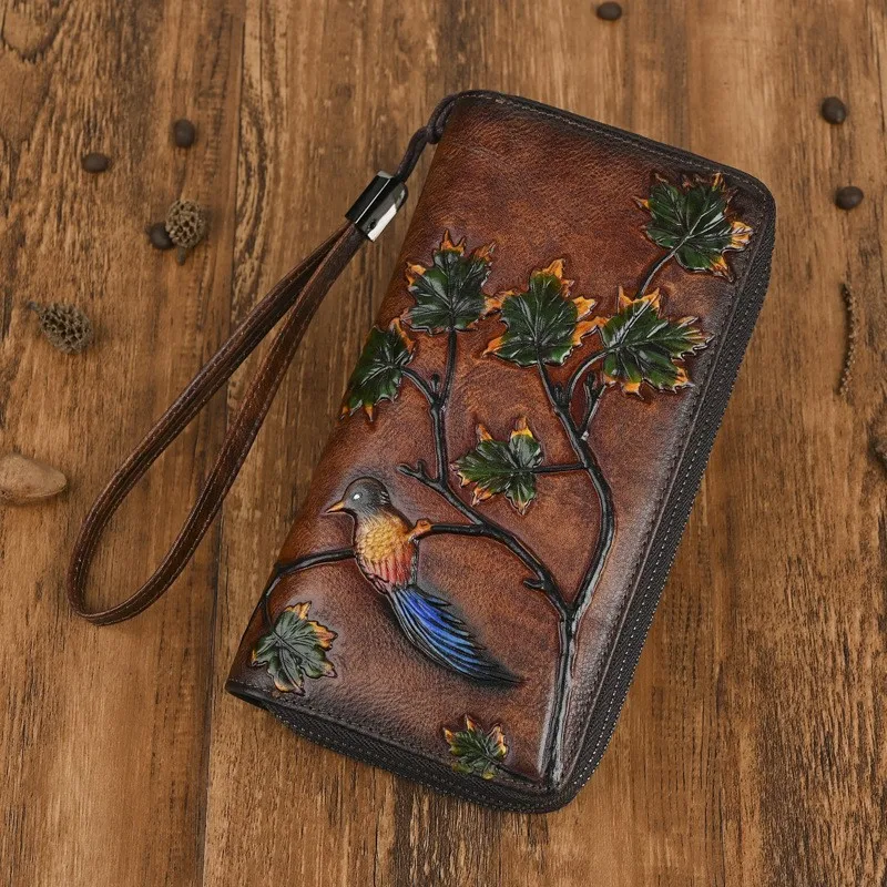 Johnature Vintage Wallet Card Holder 2026 New Genuine Leather Embossed Women's Long Wallets Real Cowhide Hand Purse