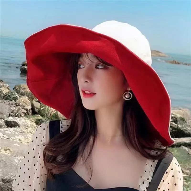 1Pc Doublesided Largebrim Hat Perfect for Summer Beach Style Outdoor Commuting Vacation Sun Protection Fashionable and Versatile - view 6