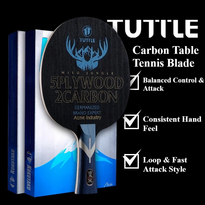 TUTTLE WILD JUNGLE Built-In Carbon Table Tennis Blade 5 Wood + 2 Carbon Professional Ping Pong Bat Paddle Loop & Fast Attack