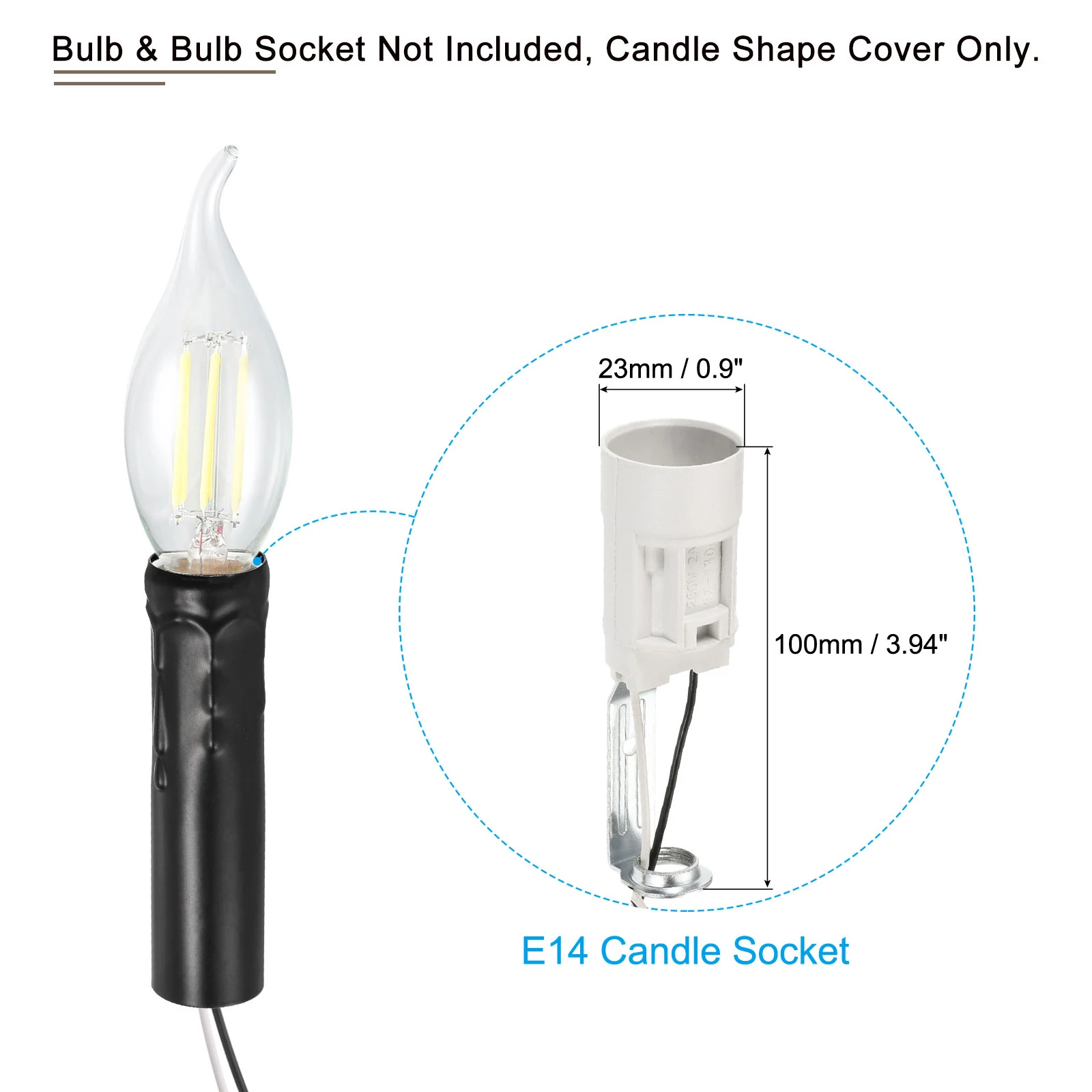 Uxcell Candle Socket Covers, 4 Inch Tall Chandelier Sleeves Bulb Light Base Holder, Black Pack of 6