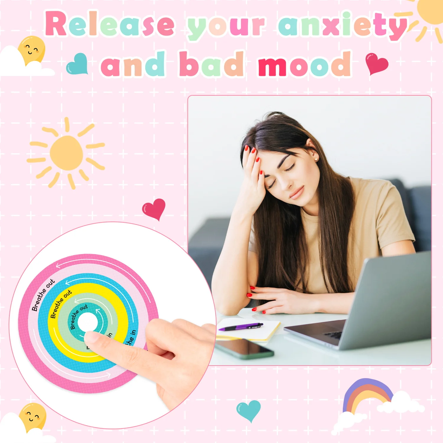 Kids Favors Breath Calm Anxiety Sensory Stickers Anti Stress Tactile Calm Stickers Self Adhesives Decals for Stationery Sticker