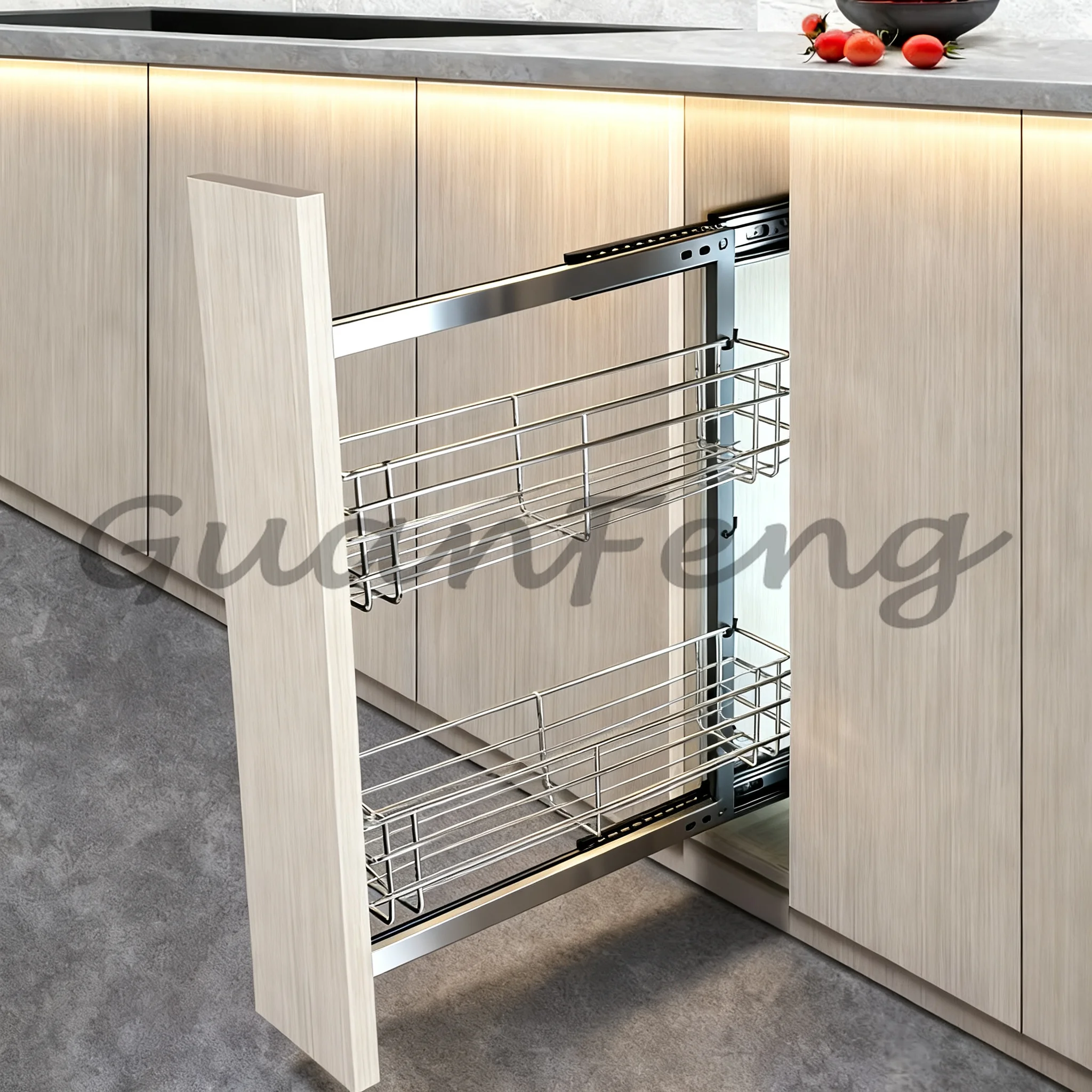 Kitchen Side Pull Basket, Drawer Style Sink Storage Rack, Movable Hanging Basket, 2-Tier / 3-Tier Side Pull Organizer