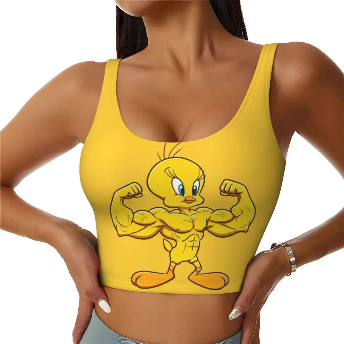 

Custom High Impact Yellow Cartoon T-Tweeties Bird Sports Bra for Women Cute Anime Gym Workout Yoga Crop Top