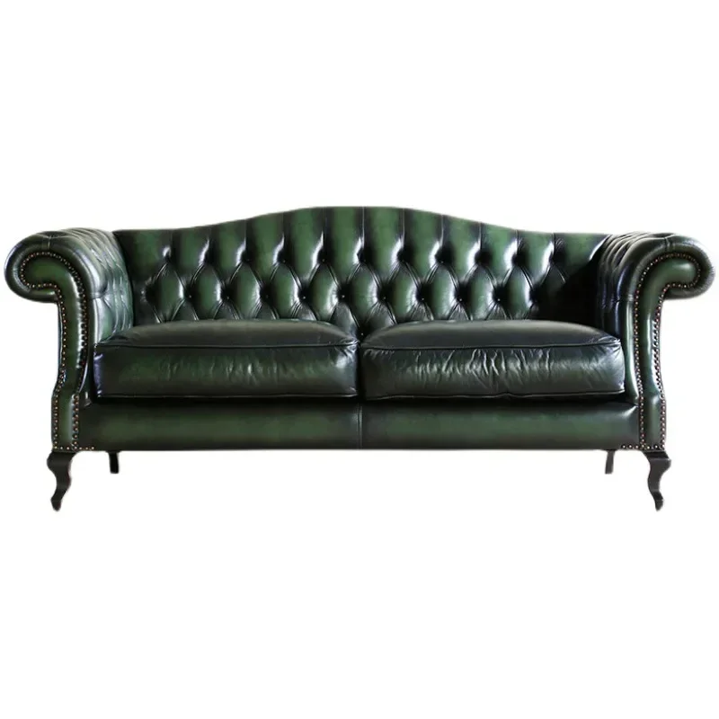 

Американский кожаный диван, винтажный, из состаренной кожи с эффектом масляной пропитки, трехместный.