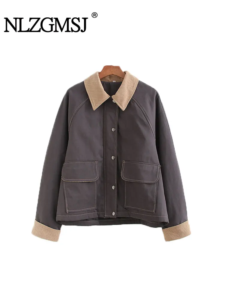 

NLZGMSJ Casual Chic Women Short Trench Patchwork Single Breasted Turn-down Collar Long Coat Fashion 2025 Autumn Coat