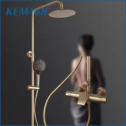 KEMAIDI Bathroom Wall Mounted 38° Thermostatic Shower System Brush Gold Shower Set Hot Cold Mixer Bathtub Faucet Tap