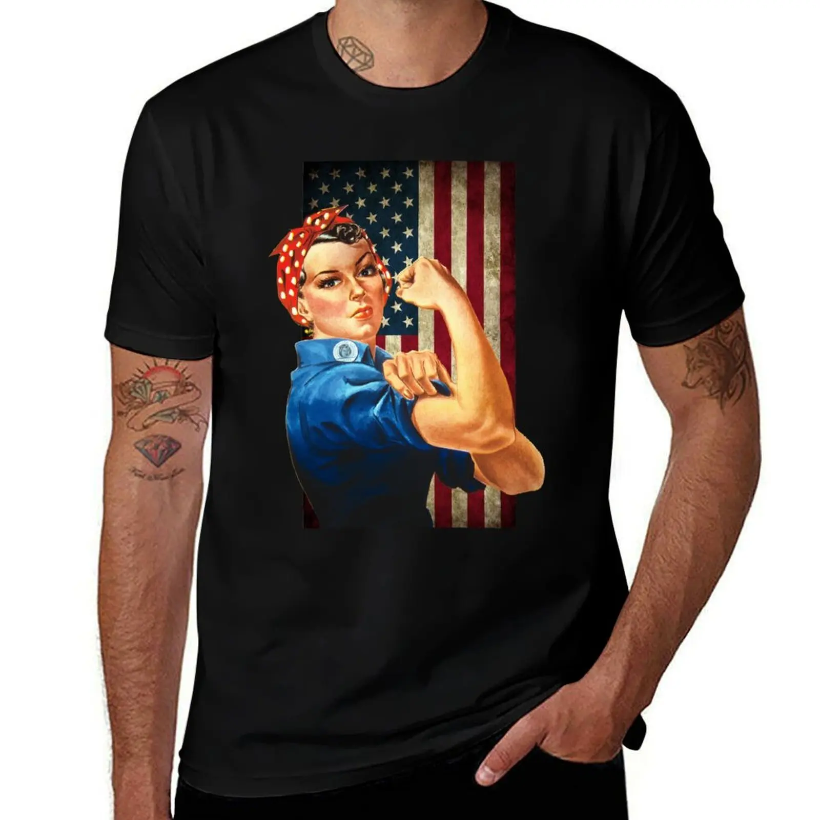 تي شيرت روزي جرافيك تي شيرت رجالي أساسي قمصان برشام قميص رجالي تي شيرت قطن أمريكي العلم