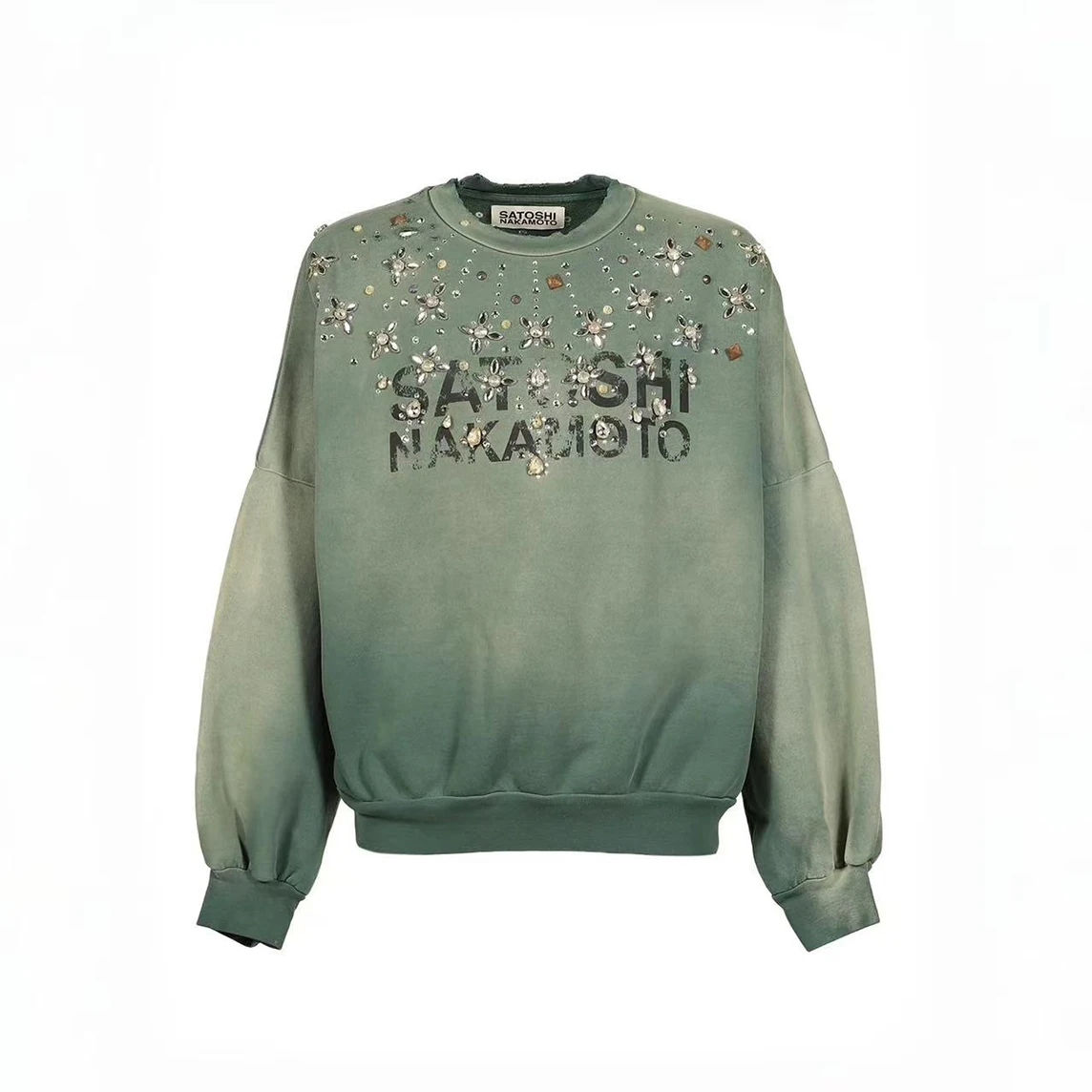 Shinning Crystal Castle Crew Neck Washed Terry Sweatshirt for Men and Women High Street Retro Diamond Baggy Hoodies Oversized
