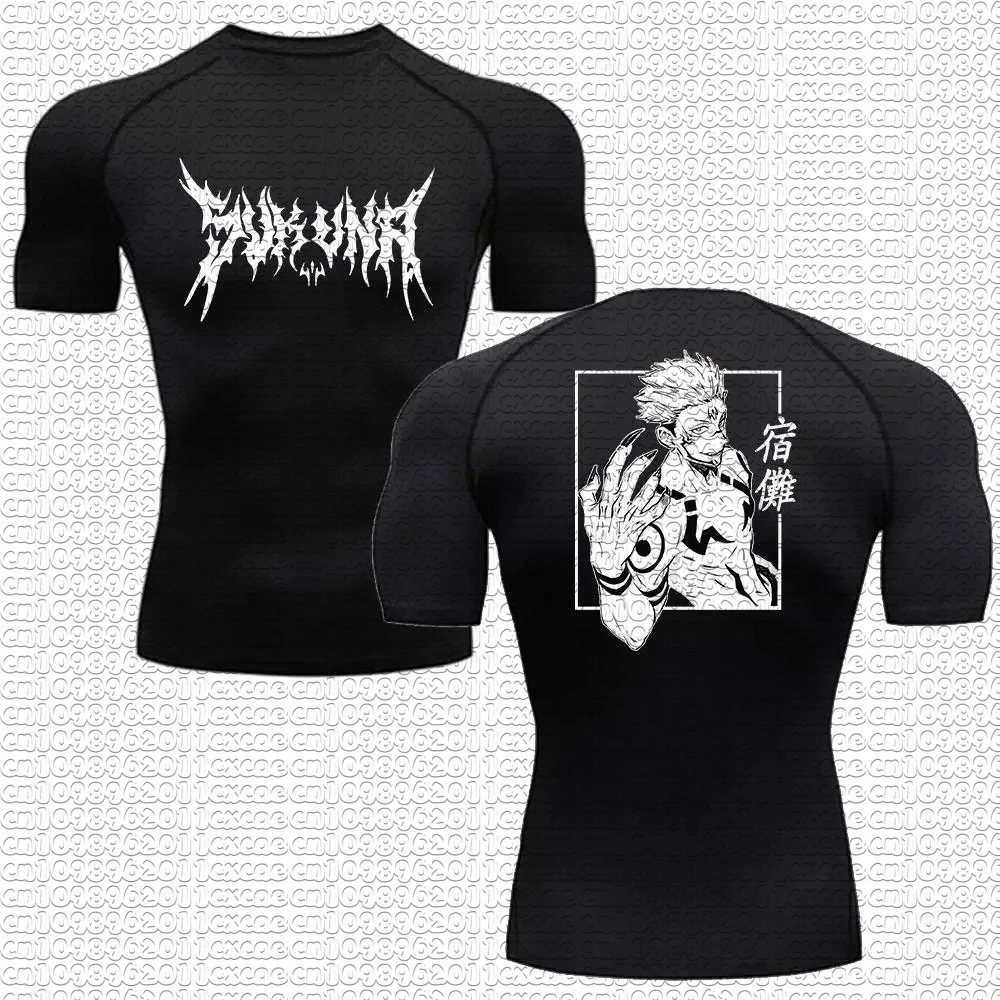 Summer New Jujutsu Kaisen Sukuna Raglan Quick Dry Fitness Compression Tee Front Back Print Anime Unisex Sports Workout T-Shirt