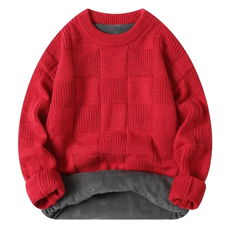2024 New Solid Color Homestays Men\'s Autumn and Winter Warm Thick Crewneck Sweater Casual and Comfortable Home Pajamas