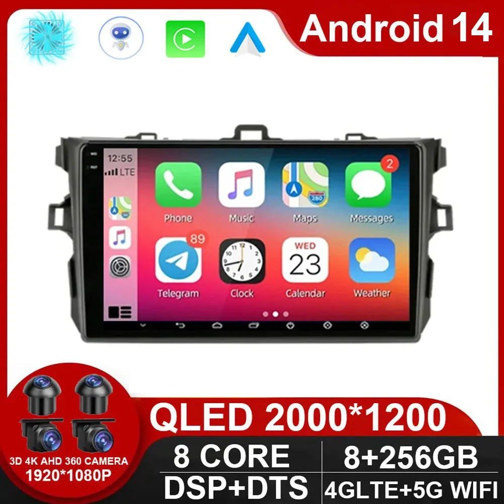 

9" Android 14 Carplay Car Stereo Radio for Toyota Corolla E140 E150 2006 - 2012 Multimedia Player 2 Din GPS DVD Speakers