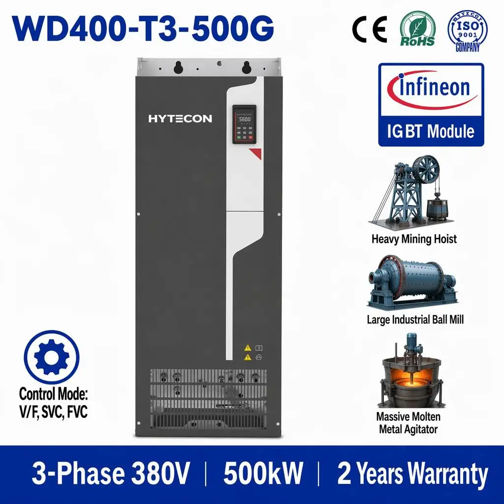 Industrial Bastion 670HP 500kW VFD 3 Phase 380V Frequency Inverter 950A Heavy  AC Motor Drive 200% Starting Torque