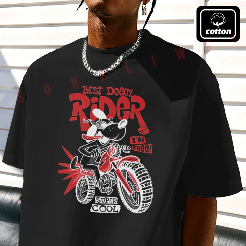 Best Doggy Rider I'm Free Moto T-Shirt Vintage Cotton Plain Mens Funny T Shirts Casual Harajuku Clothes