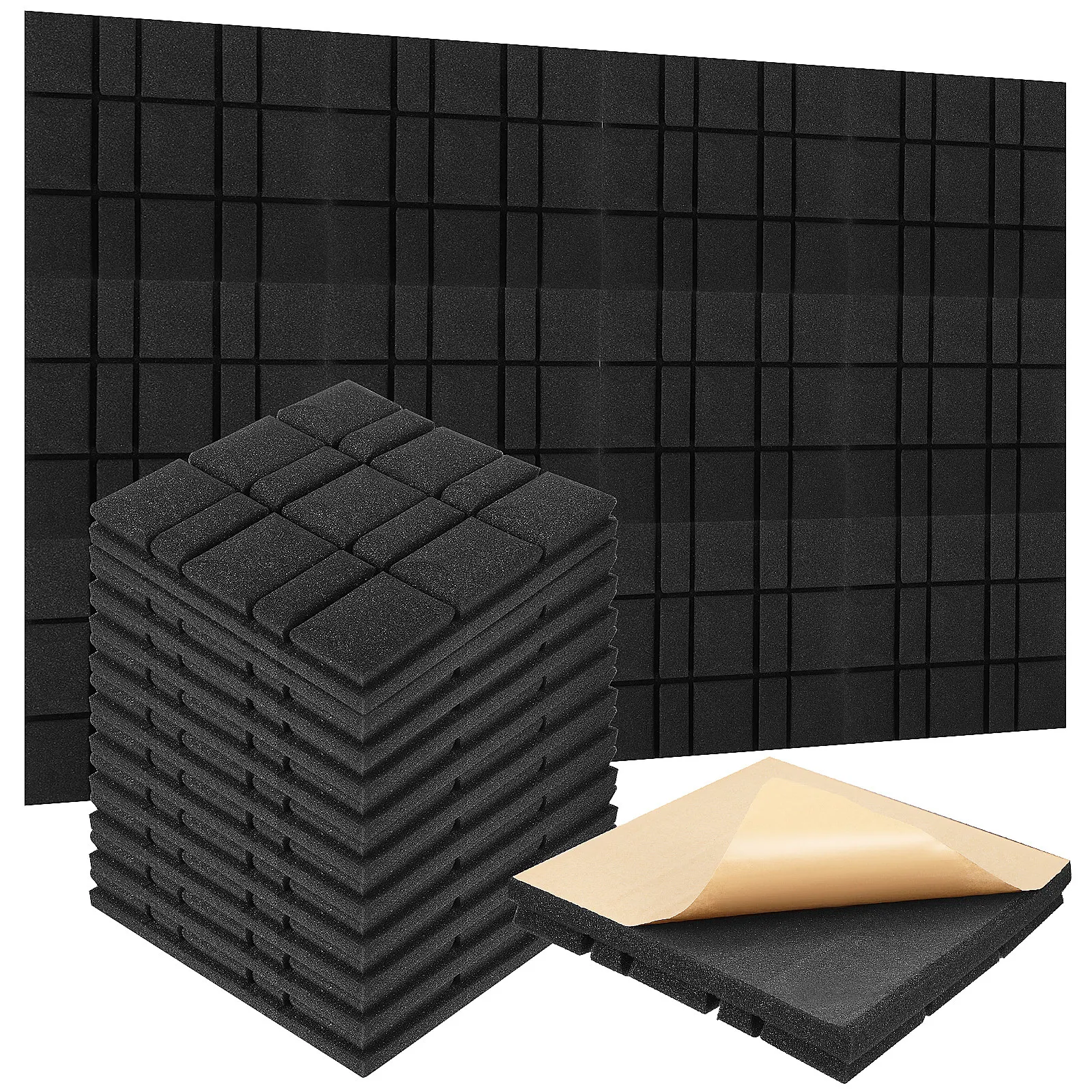12Pcs Mushroom Head Acoustic Soundproof Panels Black Double Stripe Recording Studio Sound Absorption Wall Panels Sound Dampening