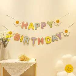 Smiling Daisy Happy Birthday Hanging Pendant Banner Hanging Decoration For Kids Birthday Party Decoration Supplies Hanging Flag