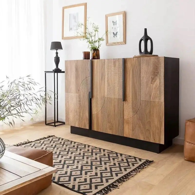 Nordic solid wood, medieval dining side cabinet, home shoe cabinet, living room storage