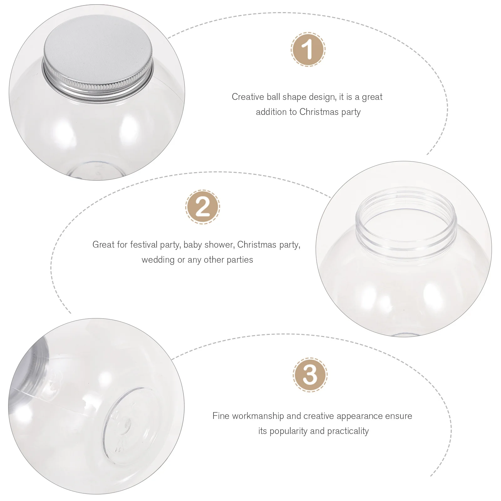 

5Pcs Christmas Candy Jar Ball Shaped Container Party Treats Bottle Creative Transparent Packaging Candy Storage