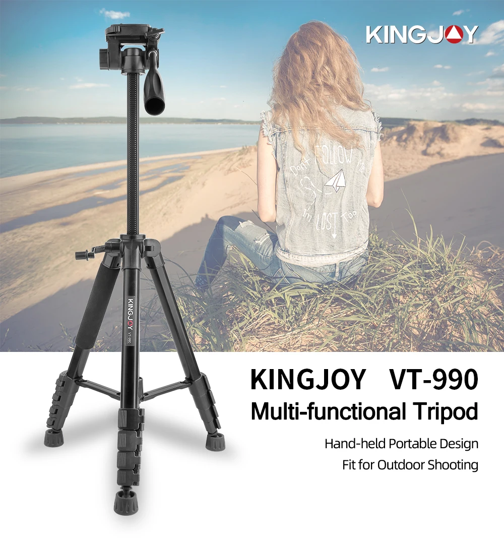 

KINGJOY 168 см дорожный алюминиевый штатив для самокамеры с быстрыми пластинами, 360 ° Головка, отверстия для винтов 1/4 дюйма для Sony/Canon и других зеркальных фотокамер
