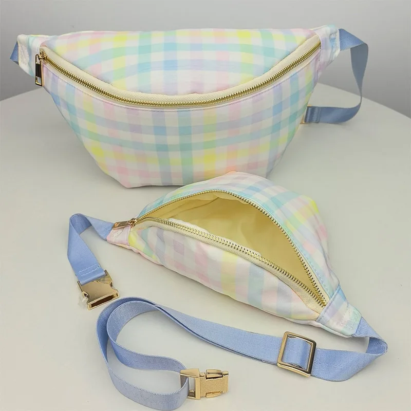 Large Size Rainbow Plaid Fanny pack Chest pack Toiletry Storage Pouch Grid Outdoor Fanny Pack Travel Wash Cosmetic Bag Gift