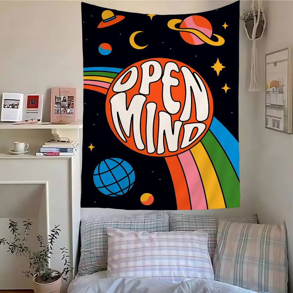 1 unidad de sistema Solar Retro, planeta, astronauta espacial, impresión de pared, astronomía, Luna, decoración de pared, tapiz de dibujos animados Prin bohemio