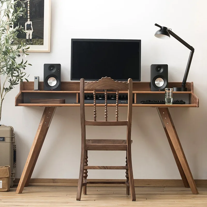 Double storage computer desk writing desk household simple Nordic solid wood walnut