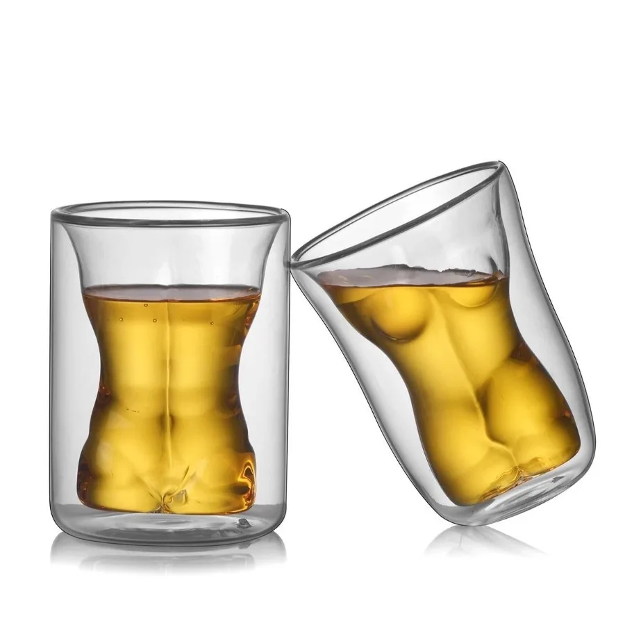 Creative Transparent Beer Glass Body Shape Glass Cup Whiskey Glasses Wine Shot Glass Cup Sexy Lady Men Body Shape Chest Beer Cup