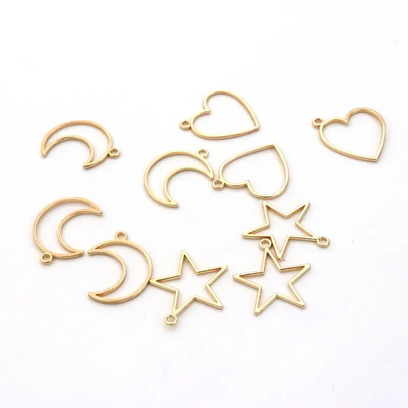 50pcs Mixed Star Moon Heart Earring Charm Metal Mold For Jewelry Making Diy Accessories Supplies Bracelet Pendant Wholesale