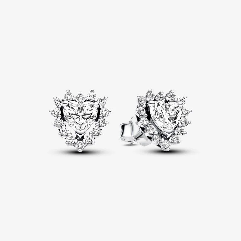 

100% 925 Sterling Silver Sparkling Heart Halo Stud Earrings Original European Style Brand woman Jewelry