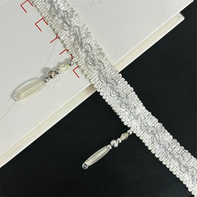 

12m Crystal Bead Pendant Tassel Lace DIY Upholstery Chandelier Tablecloth Dust Cover Edge Trim Ribbon Curtain Sewing Accessory
