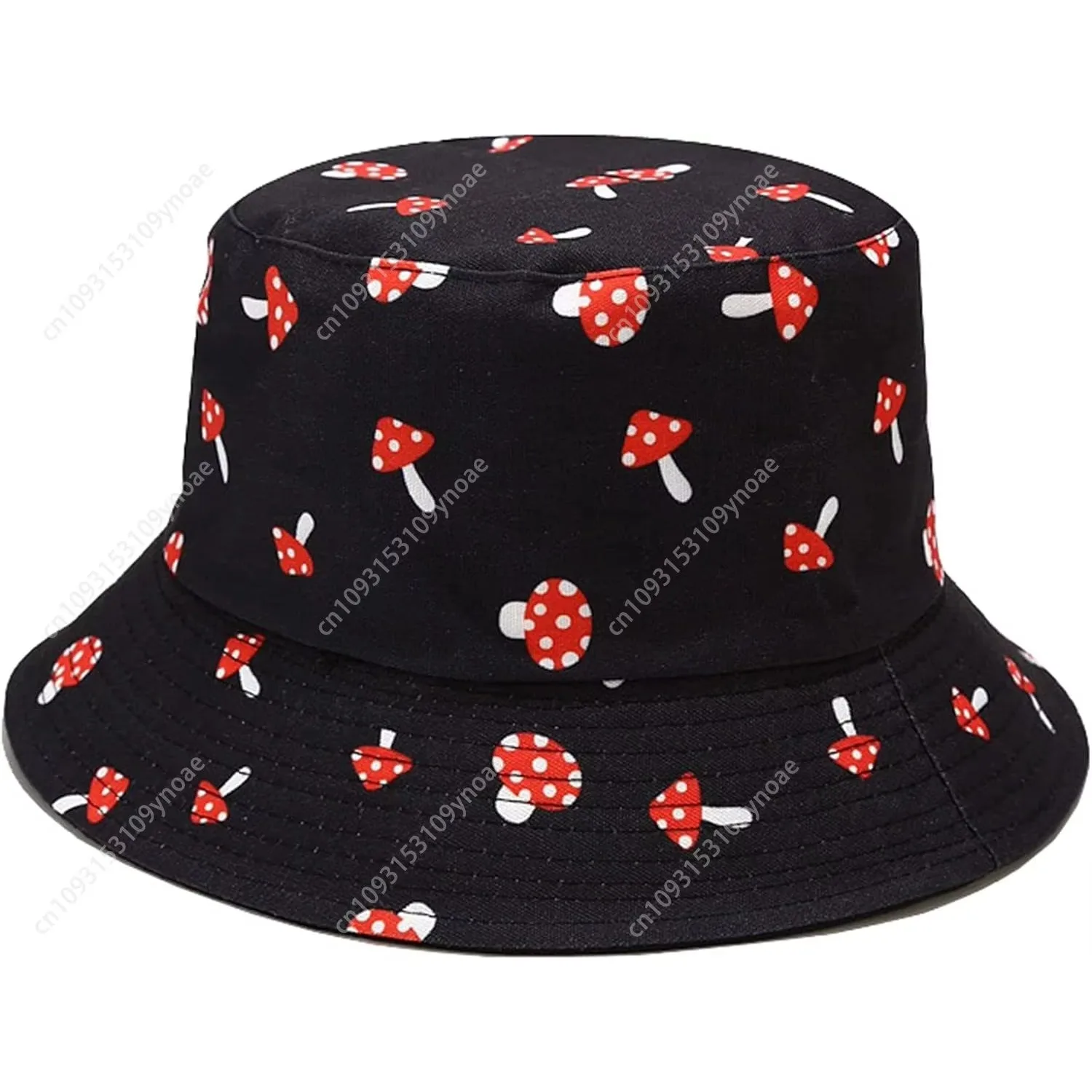 Mushrooms Print Double Side Wear Reversible Bucket Hat Man Women Fishing Cap HatsOutdoor Sun Caps Cartoon Pattern Unisex