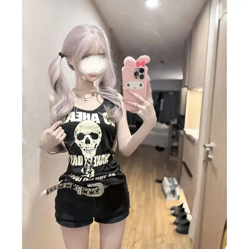 omen's Grunge Aesthetic Tank Top Slim Fit Graphic Skull Print Sleeveless Shirt Alternative Goth Streetwear mujer tank top women
