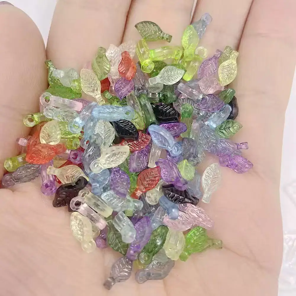 100pcs Mini Acrylic Leaf Shaped Charms Colored Leaves Spacer Beads for DIY Necklaces Bracelets Crafts Charms Jewelry Making - view 2