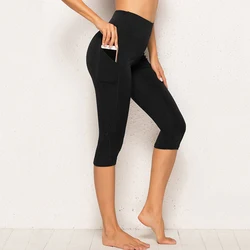 INFILAR 3/4 Yoga Pants Casual Women Calf-length Pants Sport Capri Pant Women Fitness Yoga leggings High Waist Gym Black Leggins