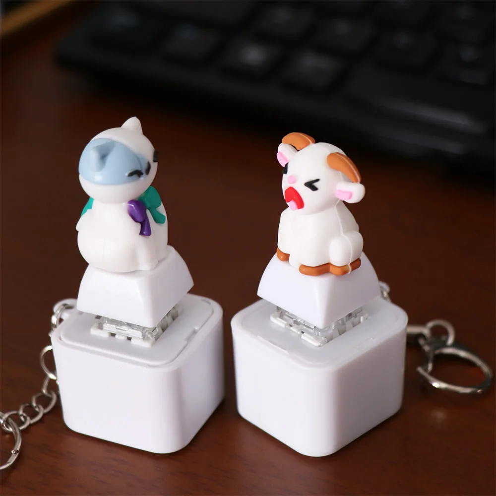 Rechargeable Screaming Goat Key Chain LED-Glowing Sound-Effect Fidget Button Cartoon Cat Battery-Powered Sounding Key Ring