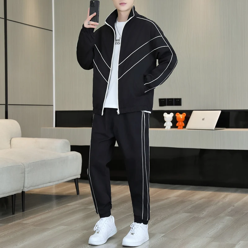 New Spring Autumn Men\'s Set Sweatshirt Suit Korean Style Slim Fit Long Sleeve jacket + pants Sports Casual Suit Male