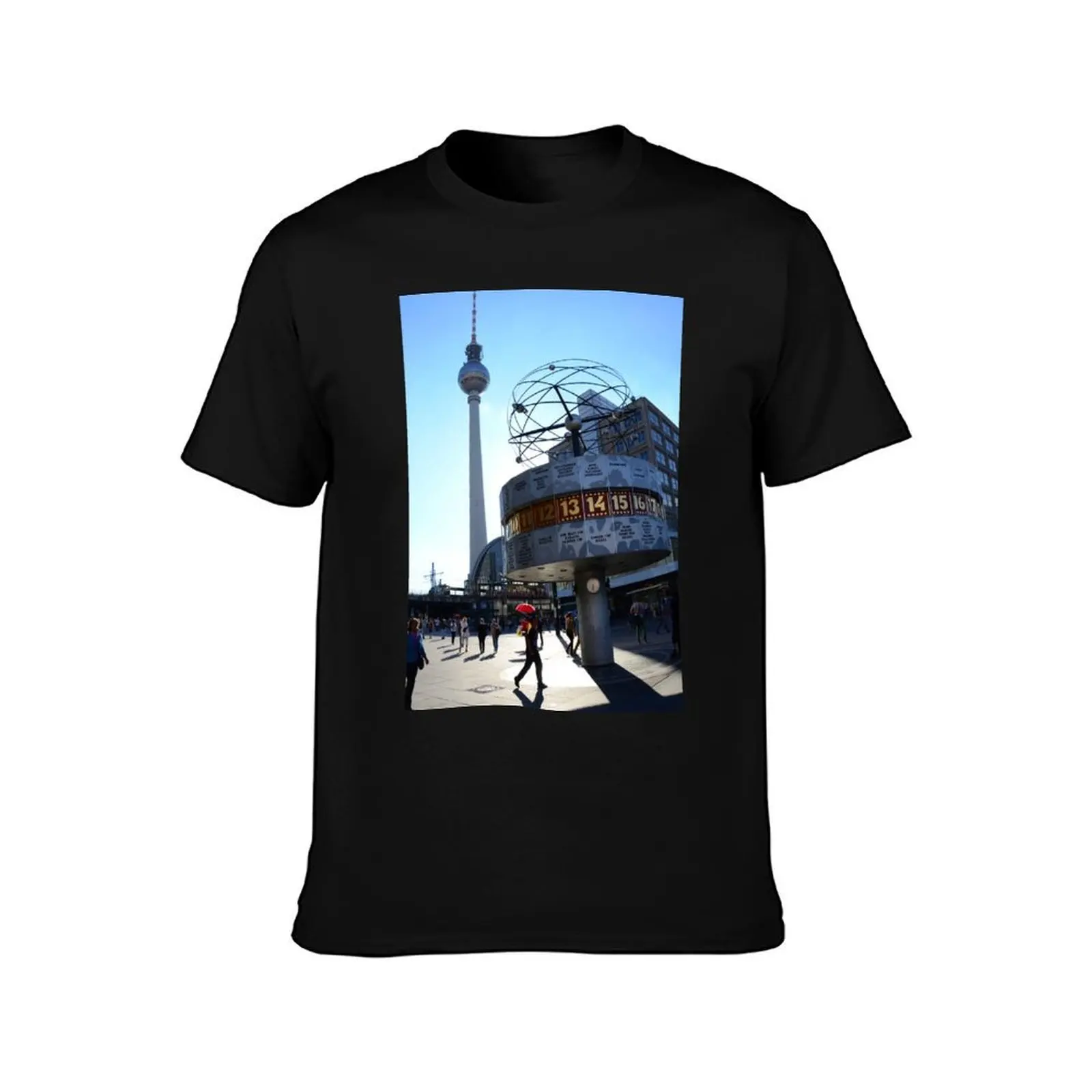 World Clock Berlin T-Shirt, Summer Casual Cotton Tee, Oversized Streetwear Tops, Vintage Graphic Print, Loose Fit Short Sleeve