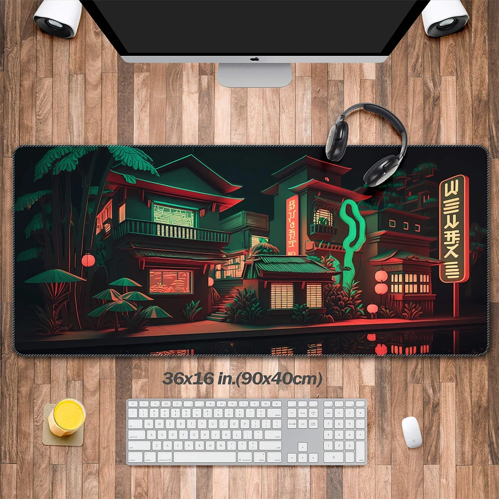 Digital City Neon Mouse Pad Deskmat Japan Gaming Mousepad,Vintage Vaporwave Gamer Pad,Retrowave Decoration,Keyboard Computer Mat