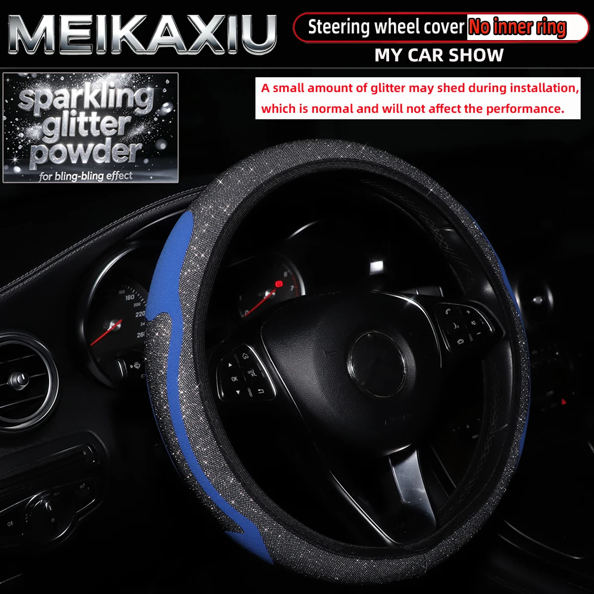 38cm Gold Onion Powder Steering Wheel Cover Shimmering Blingbling Starry Sky 3D Fabric Style for New Model Cars No Inner Ring In