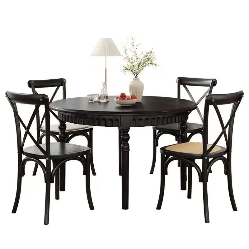 

French retro all solid wood round table American black ash wood