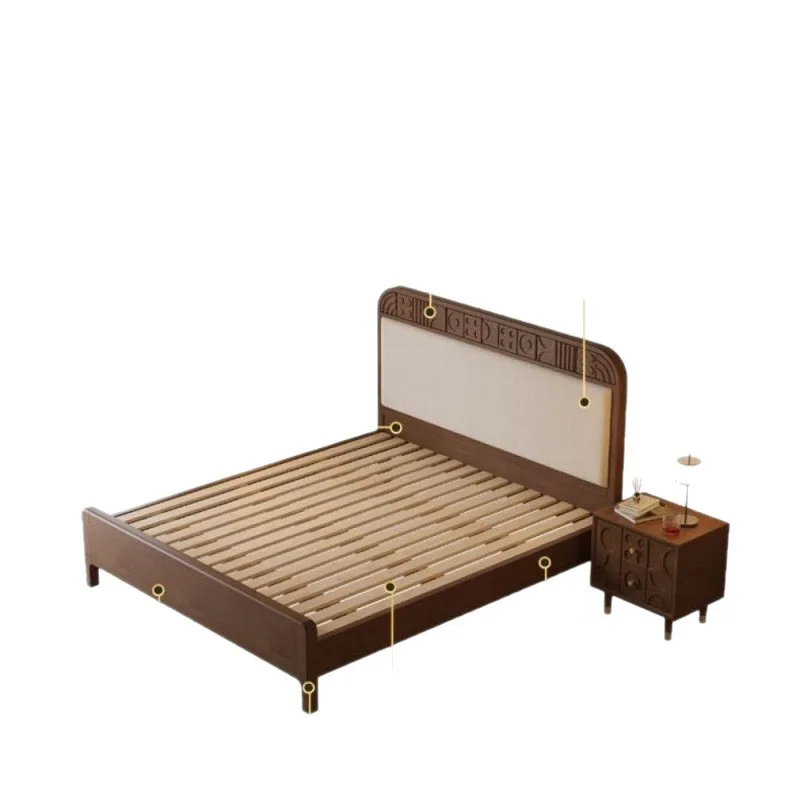 Vintage solid wood bed Master bedroom 1.5m double bed vintage style furniture technology fabric silent double bed