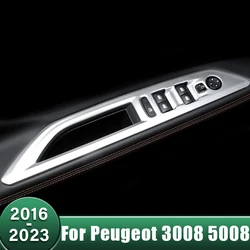 Car Window Glass Lift Button Switch Panel Cover Stickers For Peugeot 3008 5008 GT Hybrid 2016 2017 2018 2019 2020 2021 2022 2023