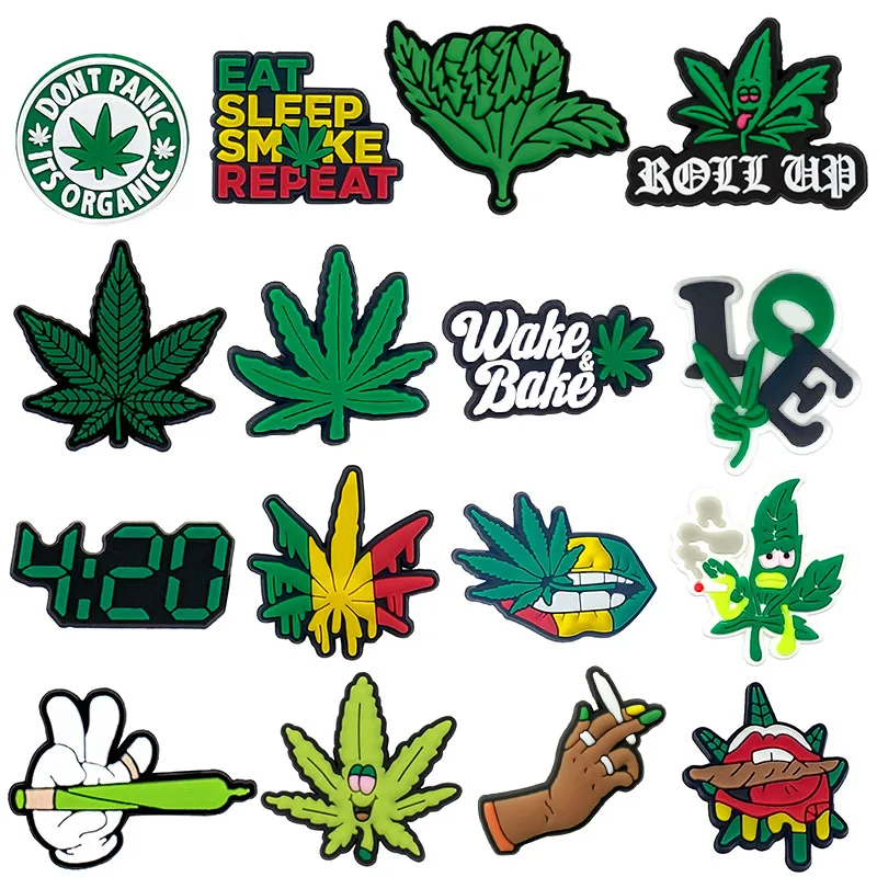 16-100pcs Green Large Leaves Shoe Charms For Sandals, Shoe Decoration Accessories Shoe Pins Great Gift For Men Wome