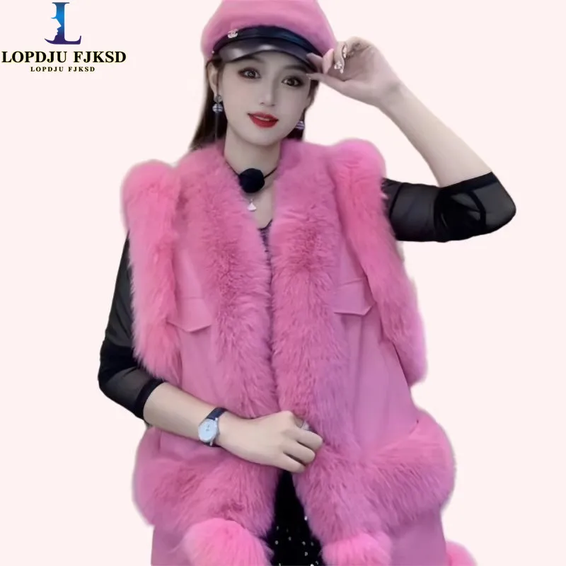 

Faux Fur Waistcoat for Womens, Chic Splice Fox Coat Ladies Sleeveless Fur Vest Jacket,Covered Button Outwear Vests, New