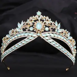 DIEZI Baroque Gorgeous Queen Wedding Opal Crown For Women New Crystal Bridal Tiaras Crown Headbands Hair Dress Accessories