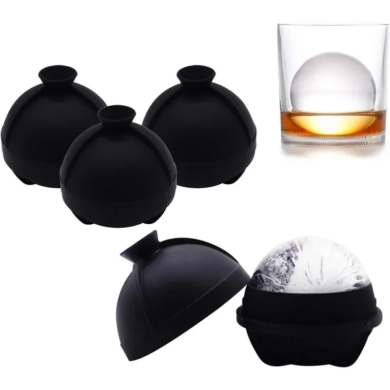 Molds 4 Pack,Whiskey Ice Mold,Silicone Sphere Ice Molds with Built-in Funnel,Large Round Cube Molds